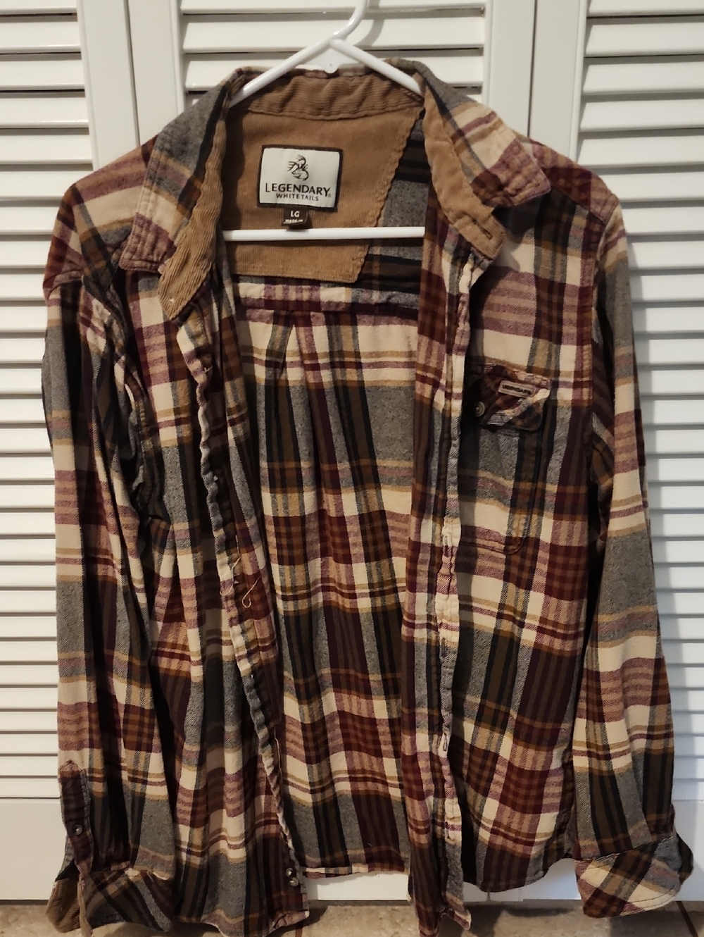 Legendary Whitetails Corduroy-Collar Flannel in Brown, Cream & Gray